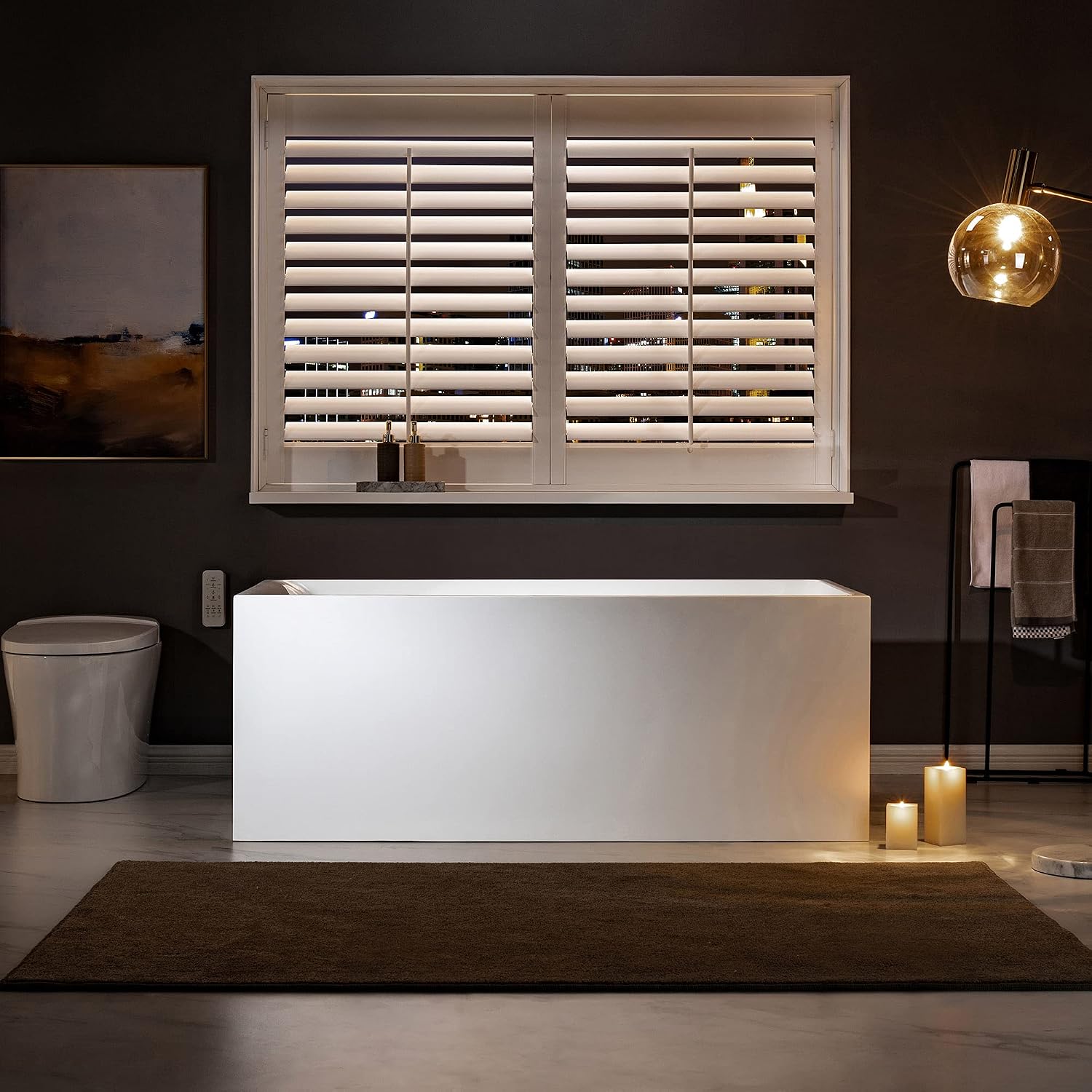 WOODBRIDGE 59' Acrylic Freestanding Bathtub Contemporary Soaking White Tub with Matte Black Overflow and Drain，BTA0081-MB-Drain&O