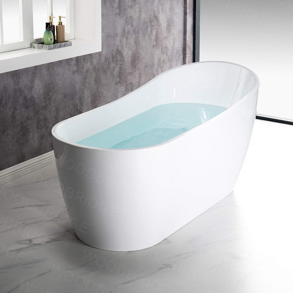 WOODBRIDGE 67'Freestanding White Acylic Soaking Bathtub with White Pillow,Drain and Overflow in Brushed Gold,BTA1508 -BG-Drain &O+ Pillow