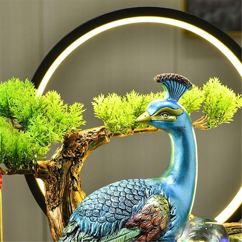Tabletop Fountain Peacock Flowing Water Ornament Desktop Fountains for Home Bedroom Living Room Office Decor