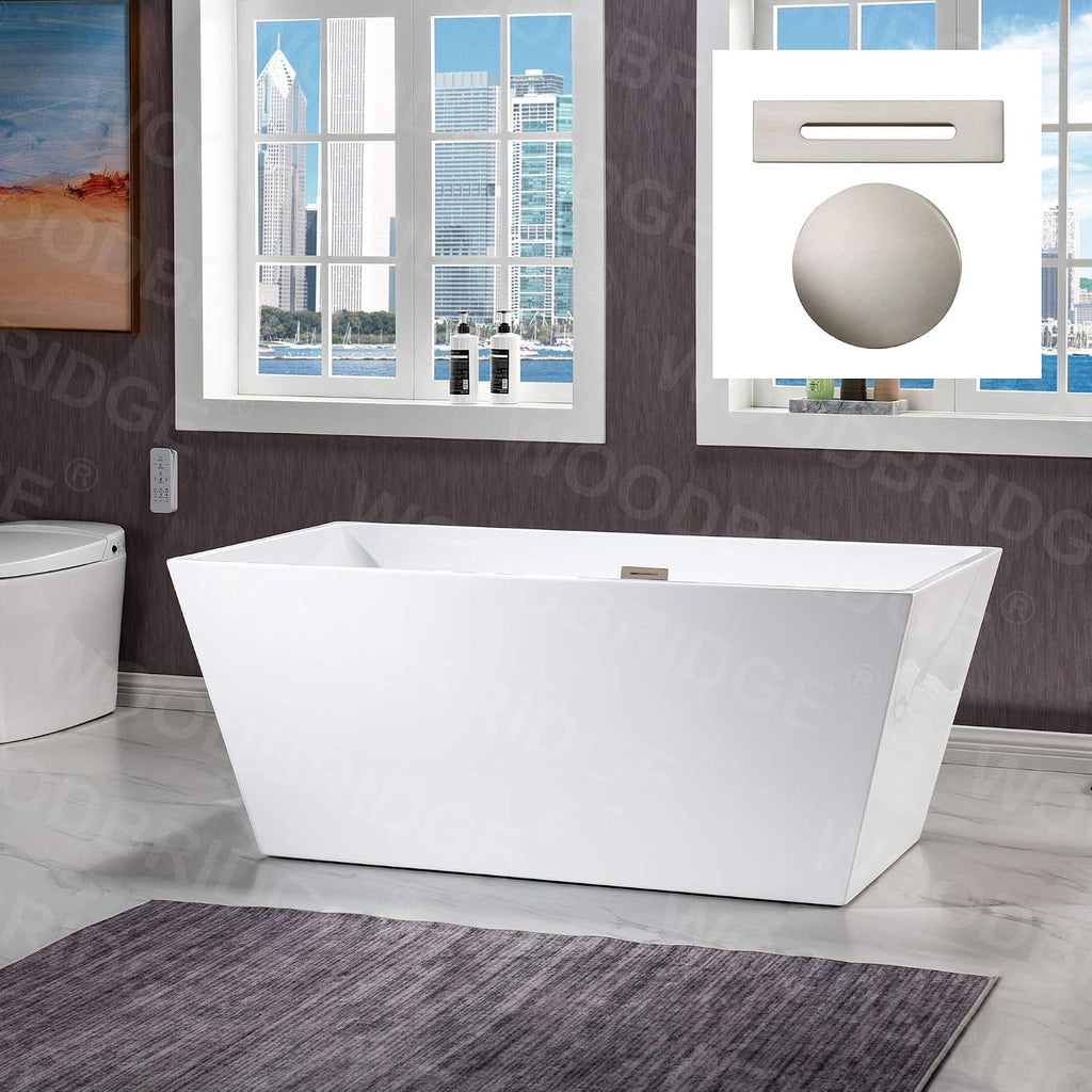 WOODBRIDGE B1412-B/N-Drain &O Bathtub, Brushed Nickel (B1412 -B/N-Drain &O)