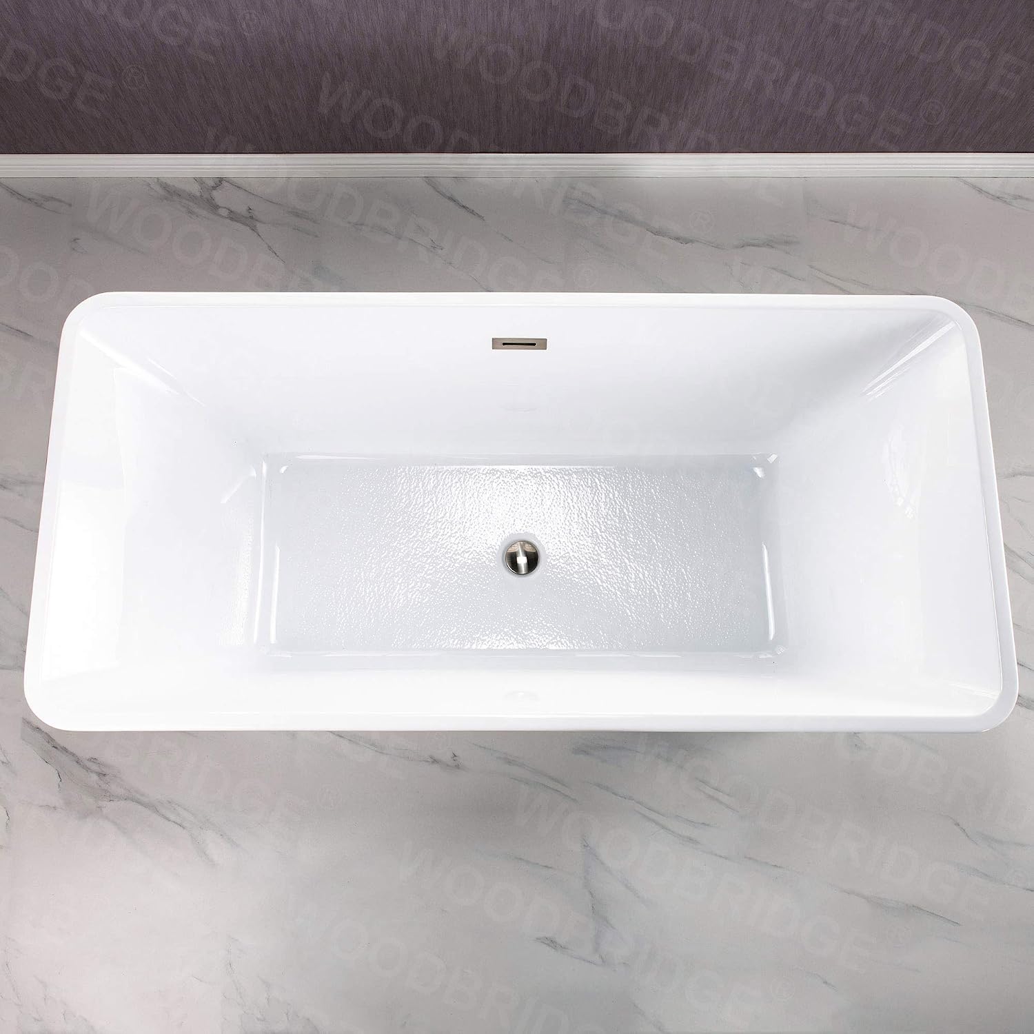 WOODBRIDGE 67' Acrylic Freestanding Bathtub Contemporary Soaking White Tub with Brushed Nickel Overflow and Drain，BTS1609-B/N-Drain&O