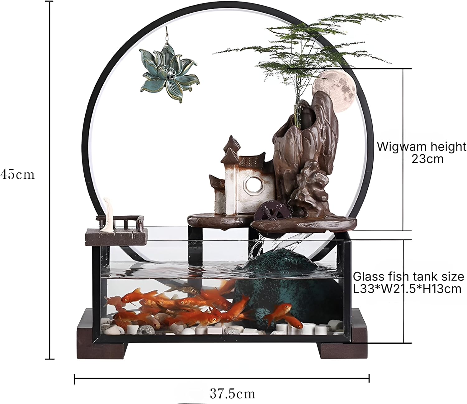 Desktop Ceramic Water Fountain Fish Tank - Adjustable Water Flow with LED Lights | Indoor Decoration Fortune Gifts+15 PCS Free Crystals (Style 2)