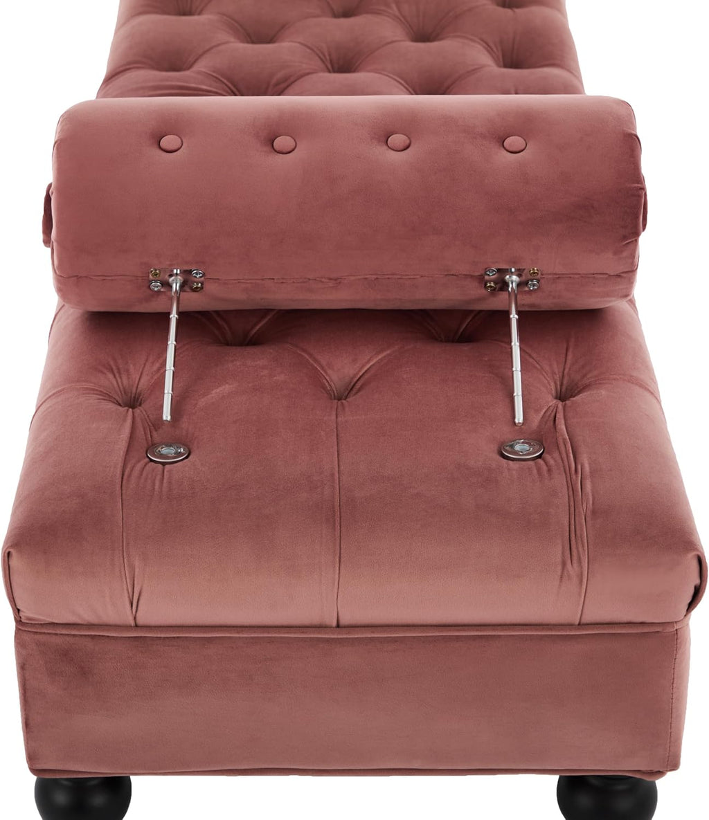 Christopher Knight Home Emmie Modern Velvet Ottoman Bench with Detachable Pillow, Wooden Bedroom End of Bed Bench, Upholstered Entryway Ottoman Foot Rest, Living Room Sofa Extra Seat, Reddish Pink