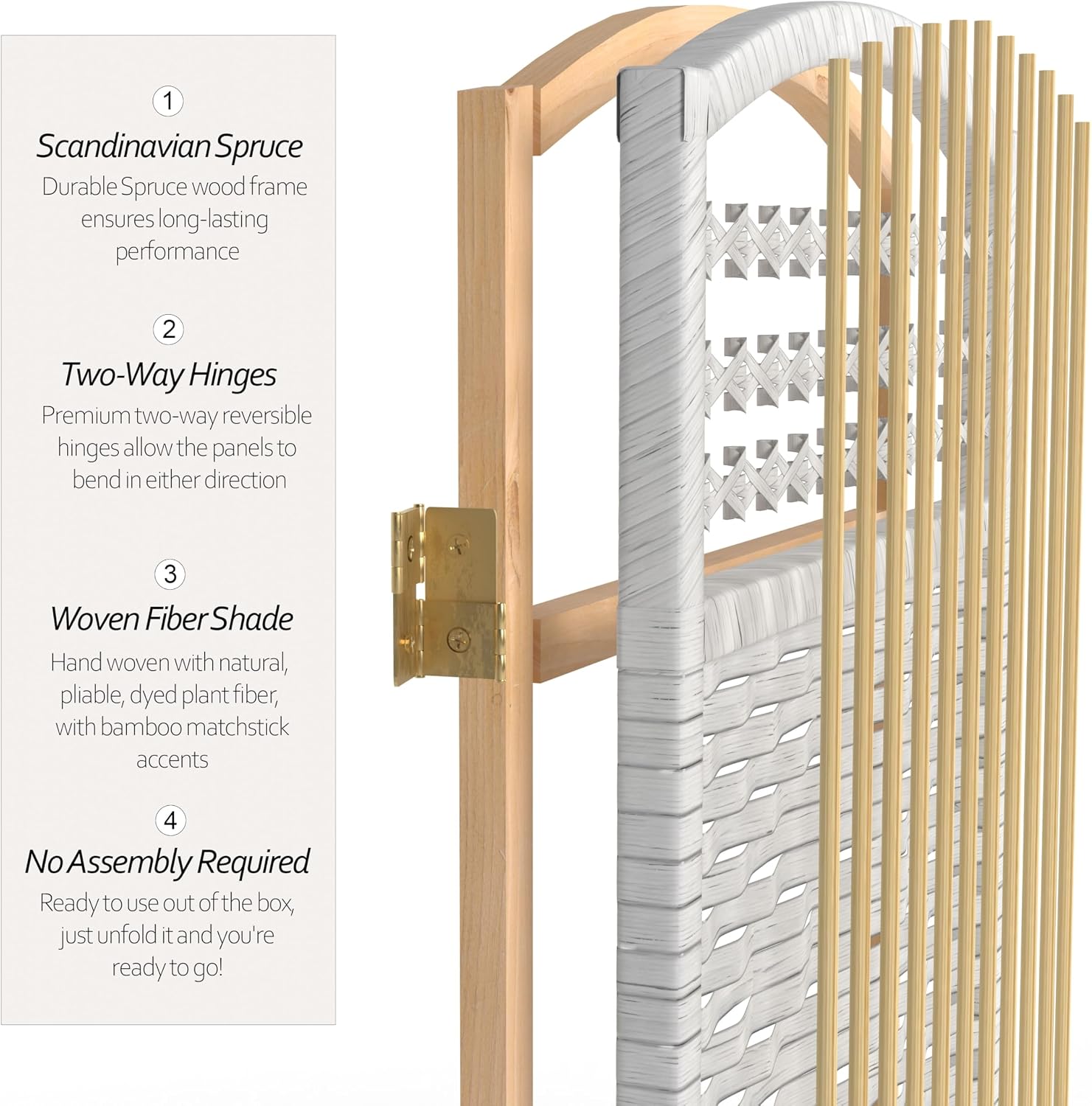 4 ft. Short Fiber Weave Folding Screen - White - 4 Panels