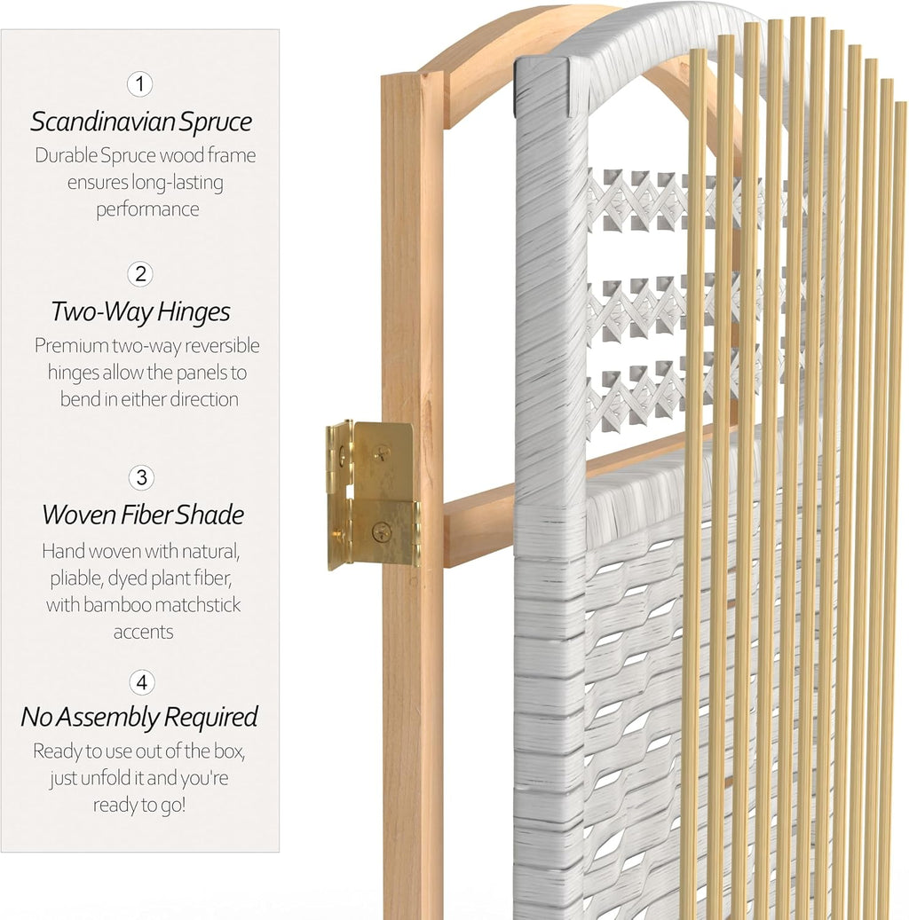 4 ft. Short Fiber Weave Folding Screen - White - 6 Panels