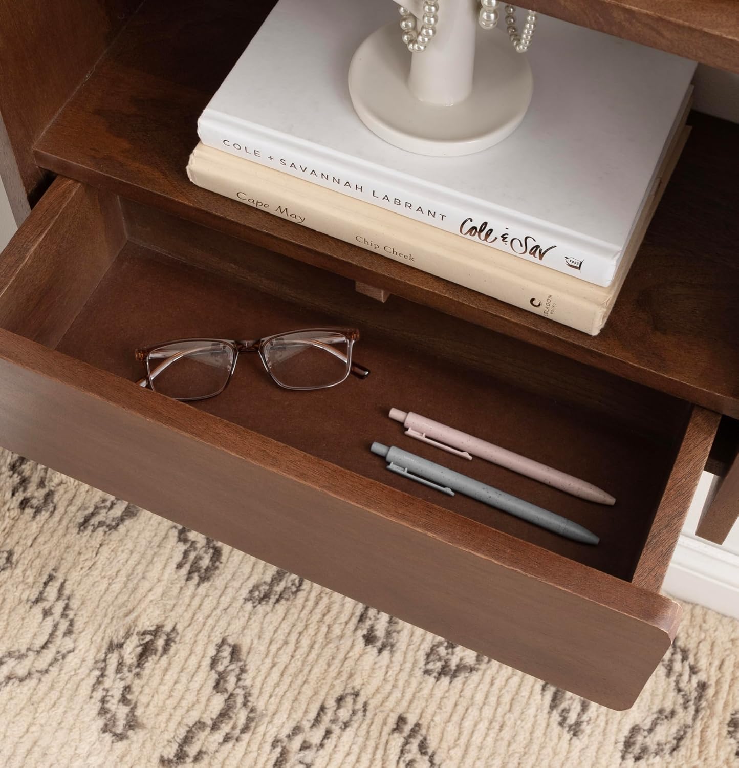 Kate and Laurel Kato Modern Wall Shelf with Drawer; 18 x 24; Walnut Brown; Decorative Over The Toilet Shelf for Use as Bathroom Storage or Living Room Display Shelf