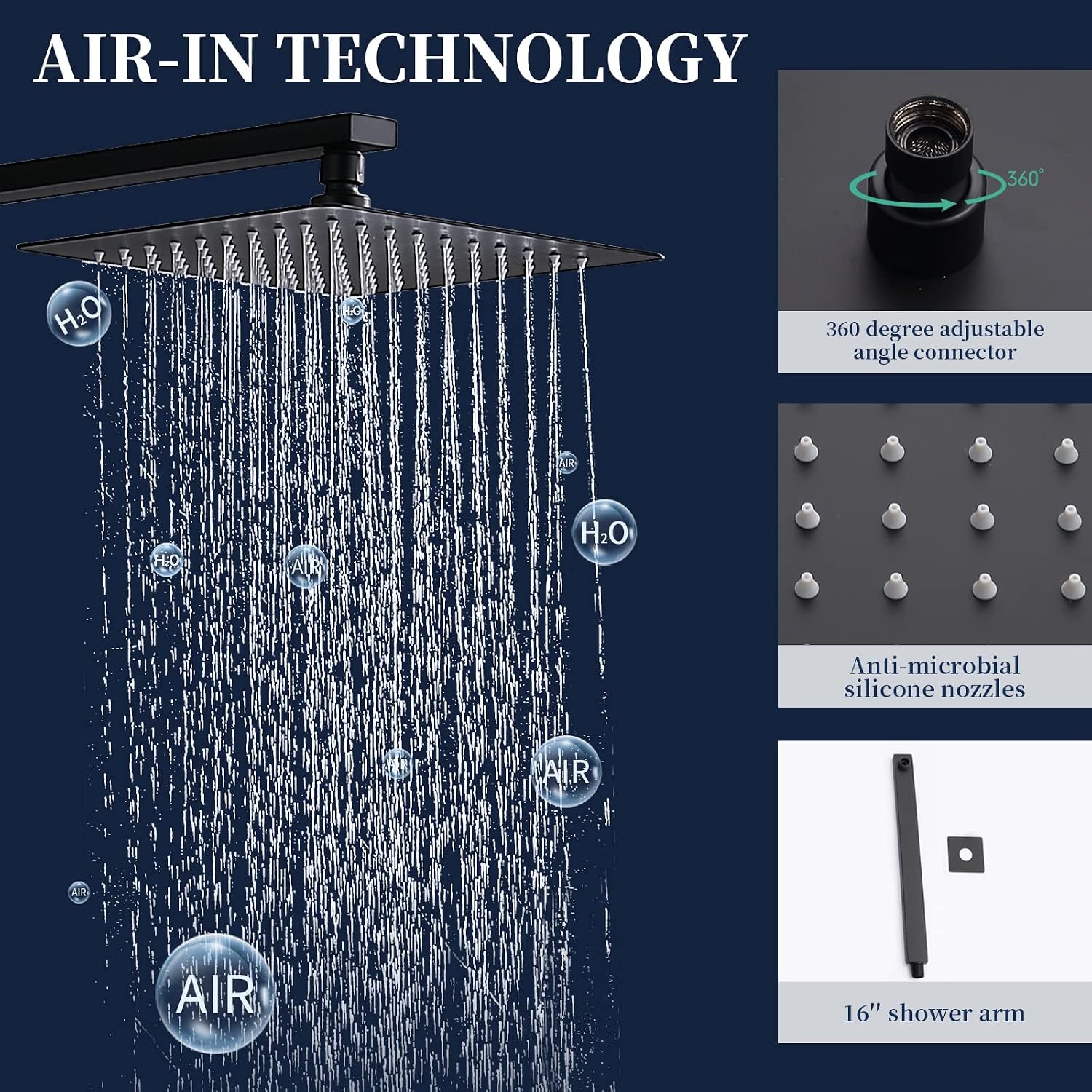 Shower System Shower Faucet Set with 10' Square Rainfall Shower Head and handheld shower faucet with Brass Valve Rough-In (Black)