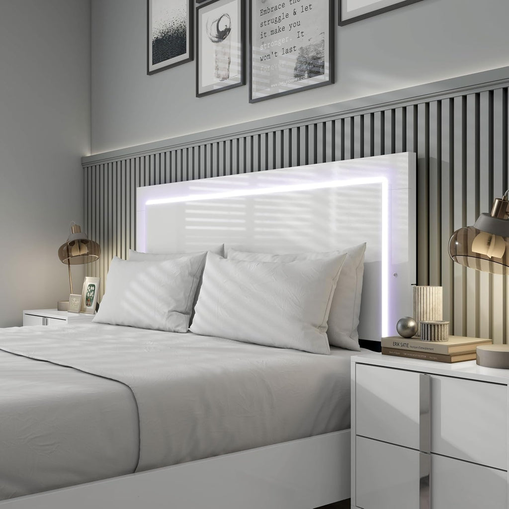 Furniture of America Alistair Modern Wood 5-Piece Bedroom Collection with Bed Frame, 2-Drawer Nightstands and 6-Drawer Dresser with Mirror, Box Spring Required,White, Queen