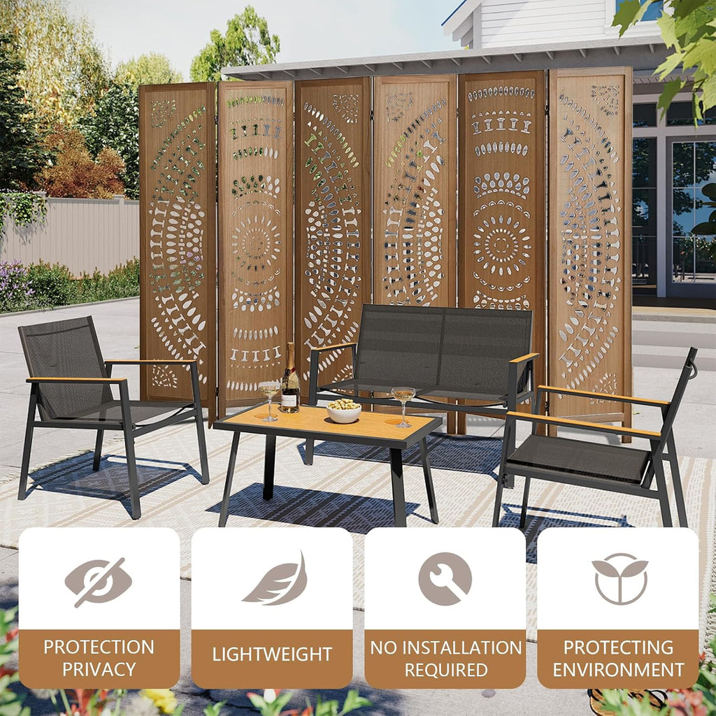 Room Dividers and Folding Privacy Screens, Boho 6 Panel Room Divider, 67' Room Divider Wall, Modern Room Partition, Privacy Dividers for Rooms, Bedroom, Office, Brown
