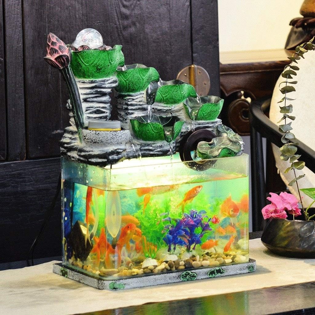 Staggered Lotus Cascading Fountain 5-Tiered Falls Tabletop Water Fountain and Fish Tank for Home Office Decor(L)