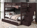 Bedz King Stairway Bunk Beds Full Over Full with 4 Drawers in the Steps and a Full Trundle, Dark Cherry