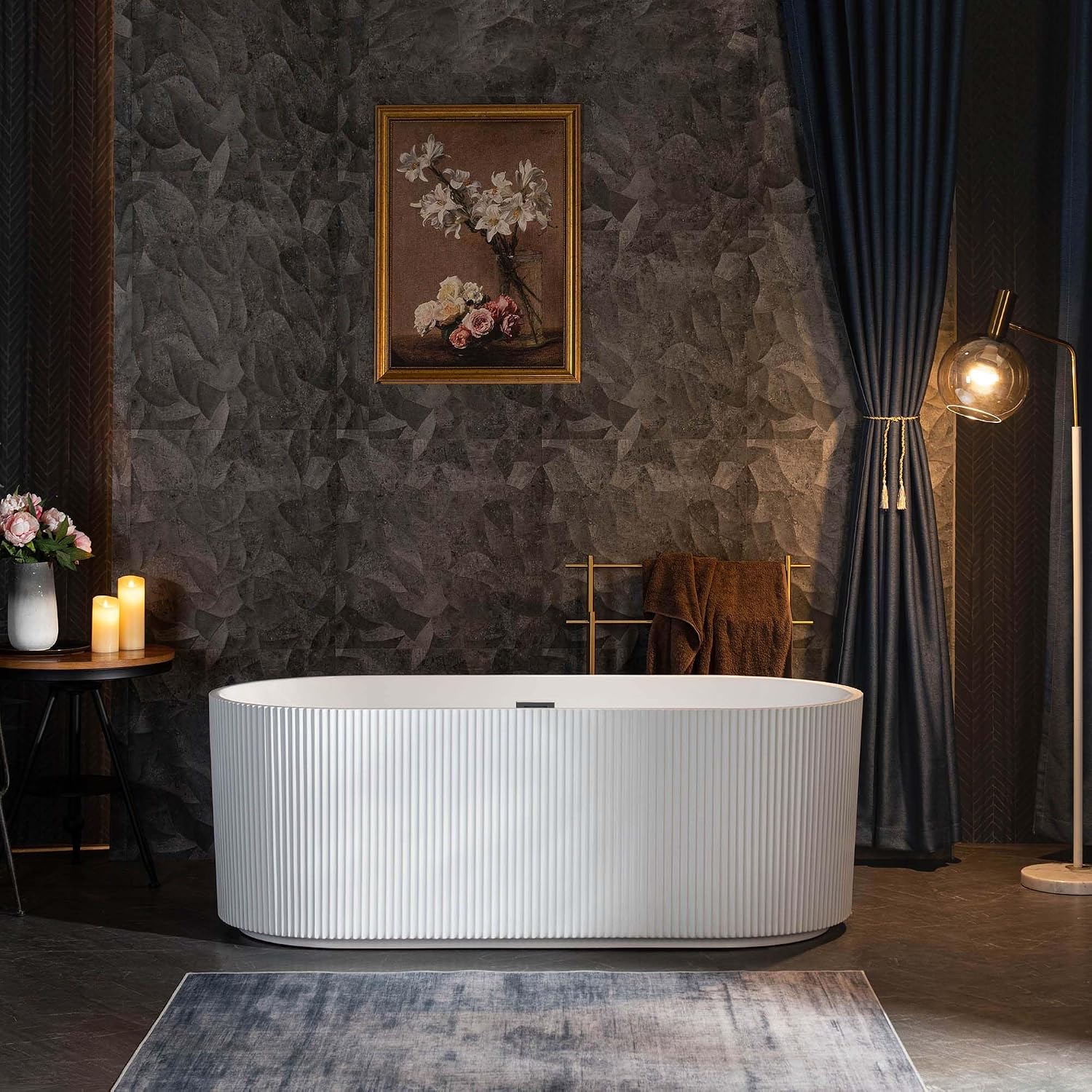 WOODBRIDGE 67' L x 31-1/2' W Freestanding Contemporary Soaking Bathtub with Matte Black Pop-Up Drain Drain and Overflow Option, White, BTA1526/B0026+MB-Drain &O
