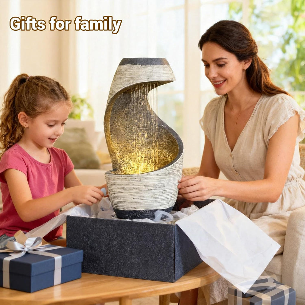 Sunlinua Modern Tabletop Water Fountain for Women Indoor Zen Relaxation Water Fountains Desktop Waterfall with Soothing Sound for Meditation Desk Home Office Decor