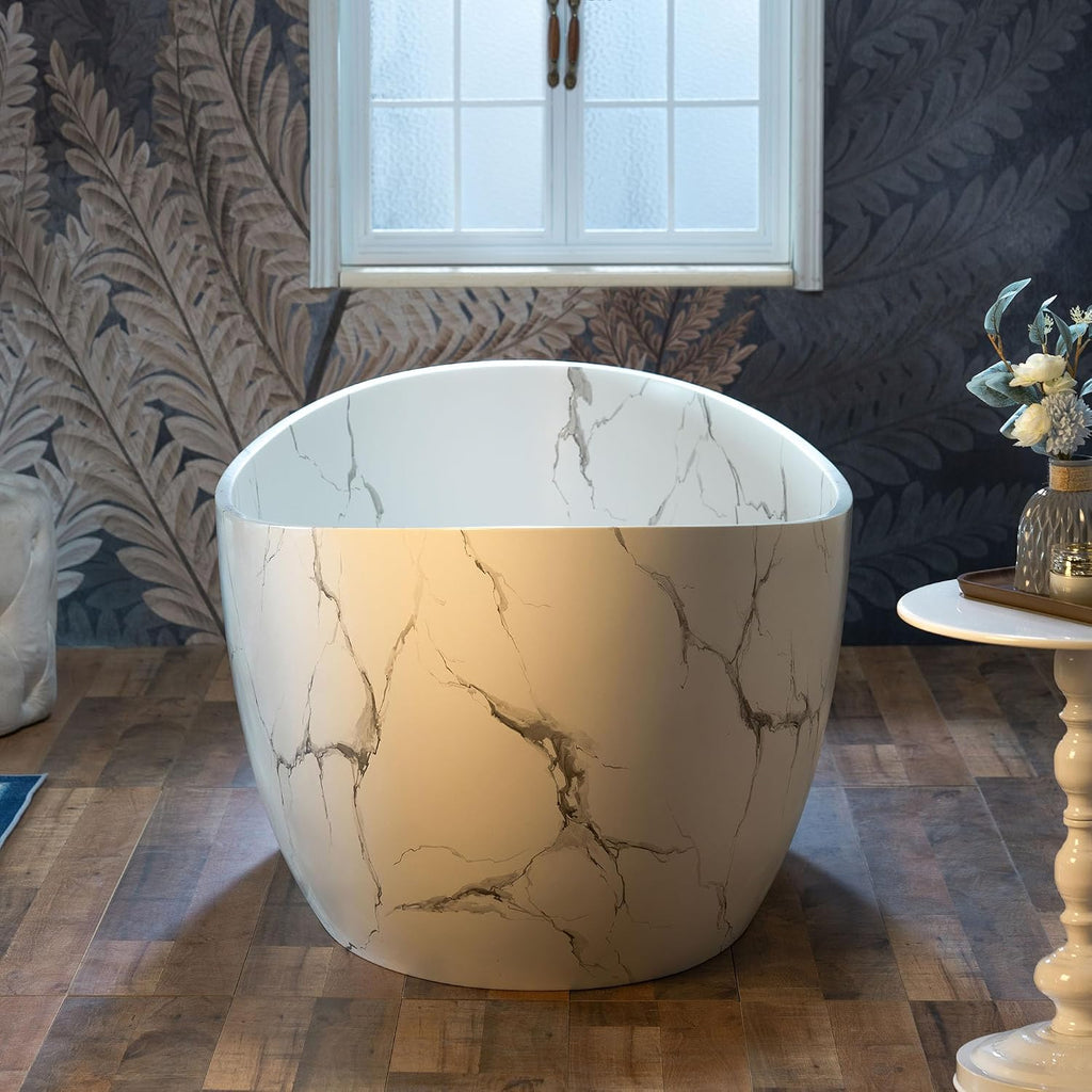 WOODBRIDGE 69' Marble-Pattern Stone Resin Freestanding Soaking Tub, Modern Oval Solid Surface Bathtub with Integrated Slotted Overflow & Drain, Matte Finish, CST0715