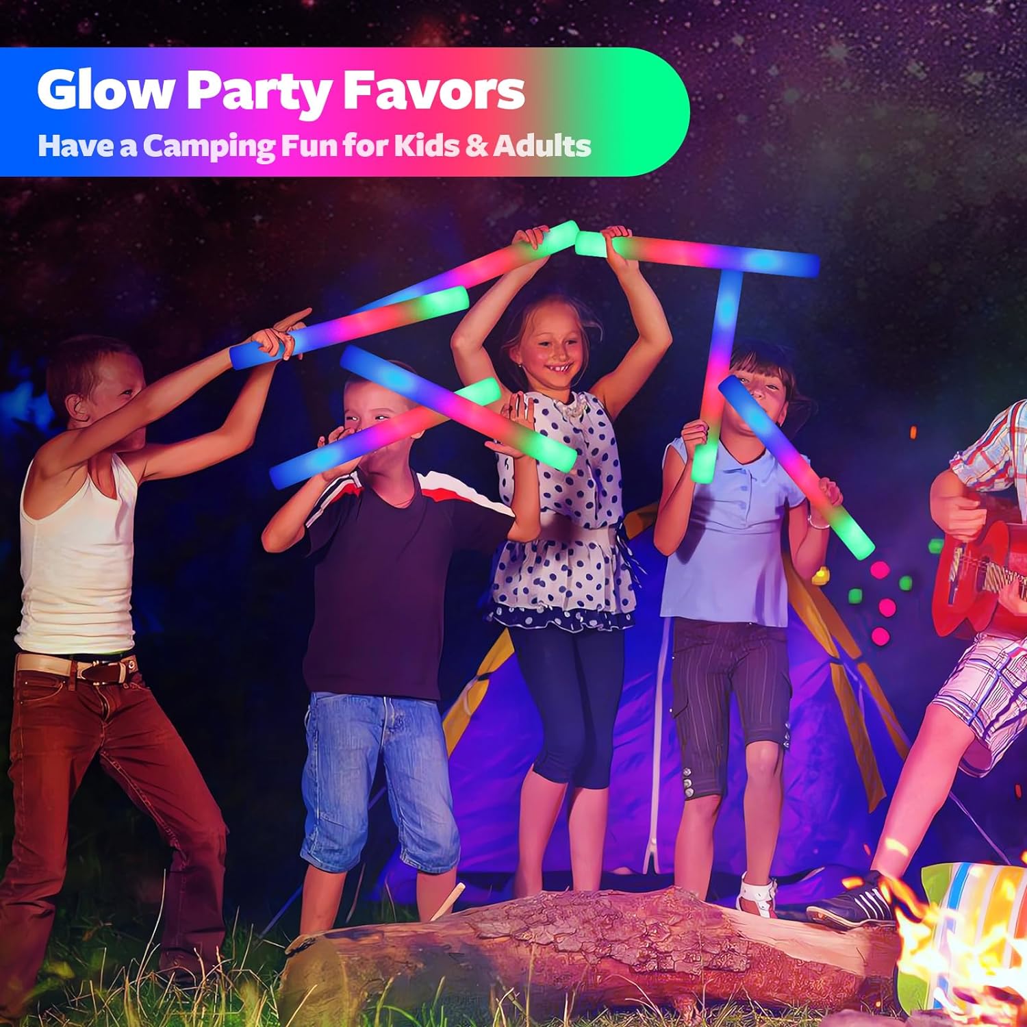 wellent 220 PCS LED Foam Glow Sticks Bulk, Glow in the Dark Party Supplies with 3 Modes Colorful Flashing, Neon Party Favors for Birthday, Wedding, Carnival, Concert, New Year