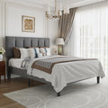 VECELO Queen Bed Frame with Upholstered Headboard, Heavy-Duty Platform Bedframe with Strong Wooden Slats Support, No Boxing Spring Needed, Dark Grey