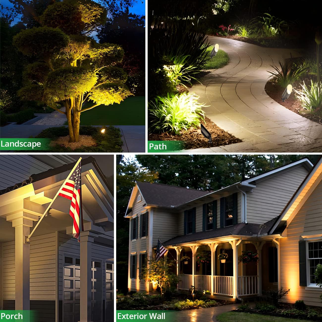 wowlite Landscape Spotlights 4 Pack, ETL Listed Low Voltage Spot Lights Outdoor with 5W MR16 Bulbs, 2700K Warm White Waterproof Up Lights with Ground Stake for House Trees Patio