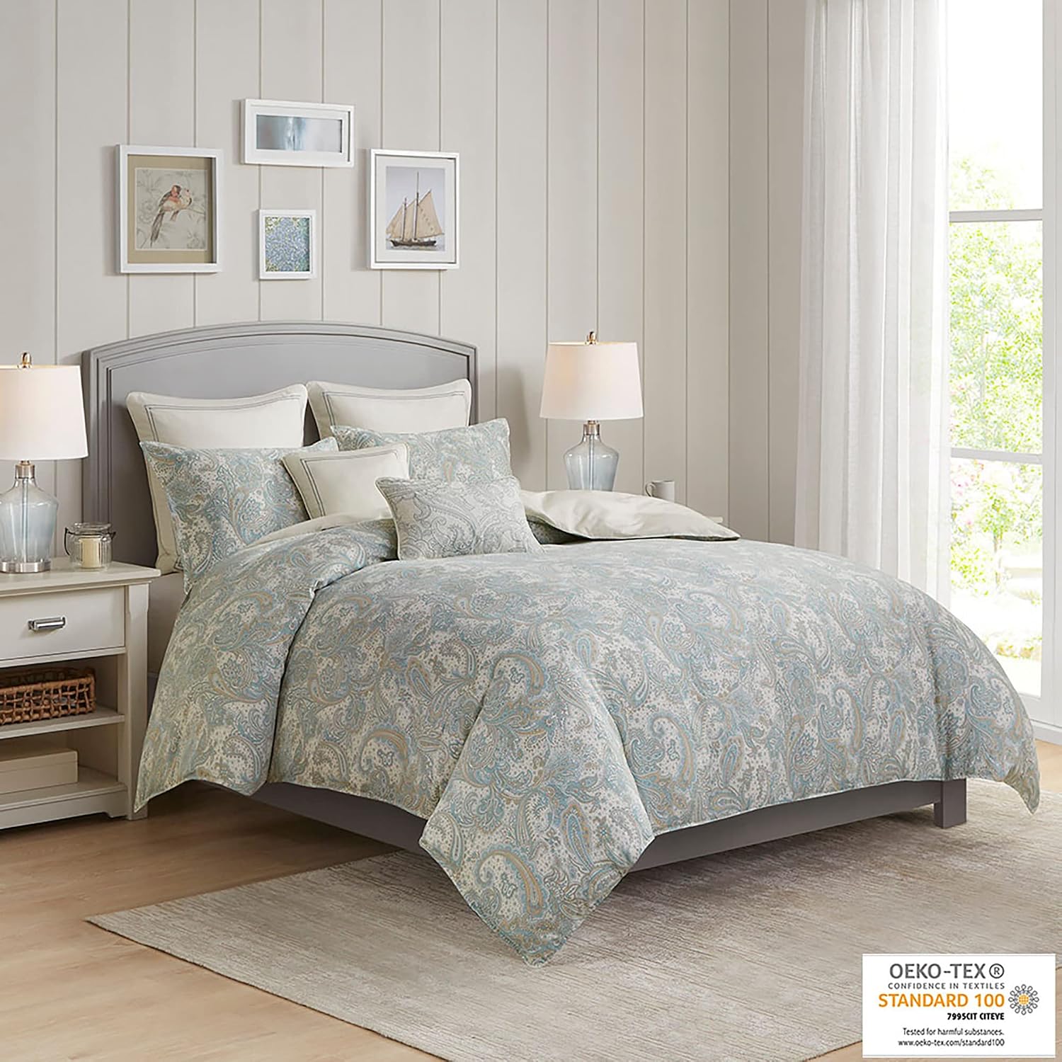 Harbor House 100% Cotton Duvet Cover, Ultra Soft, All Season Bedding Oversized Comforter Cover, Chelsea Paisley Blue King/Cal King (106'x90') 3 Piece