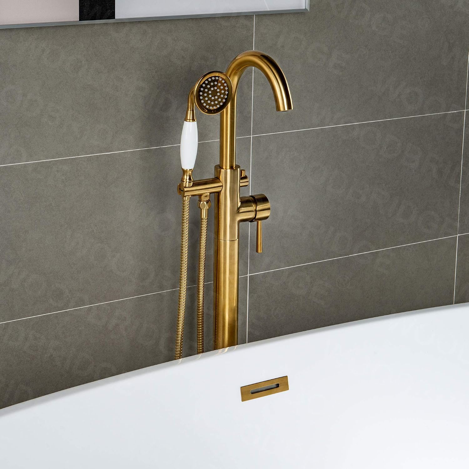 WOODBRIDGE BTA1517-BG-Drain &O +F0007BGVT BATHTUB, With Brushed Gold Drian