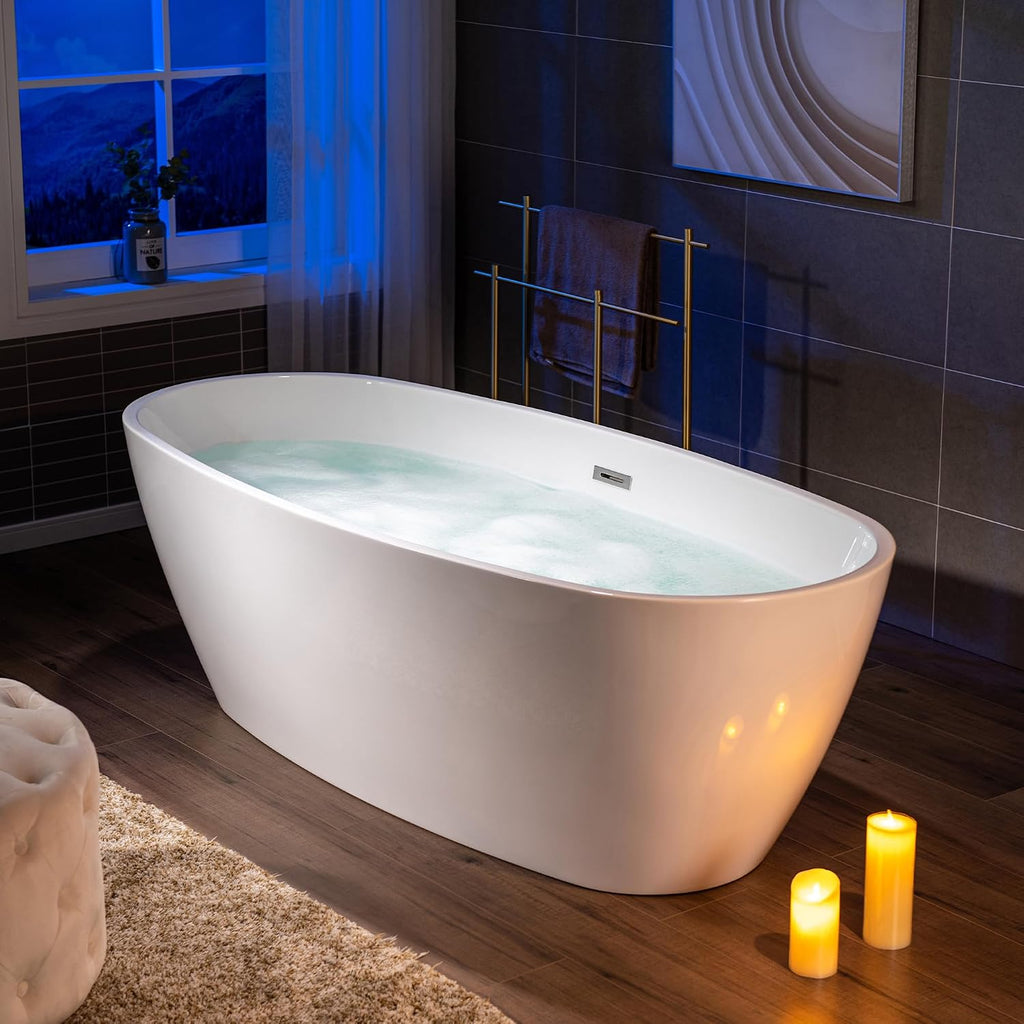 WOODBRIDGE 71' Acrylic Freestanding Bathtub Contemporary Soaking Tub, White Acrylic,Chrome Drain/Overflow