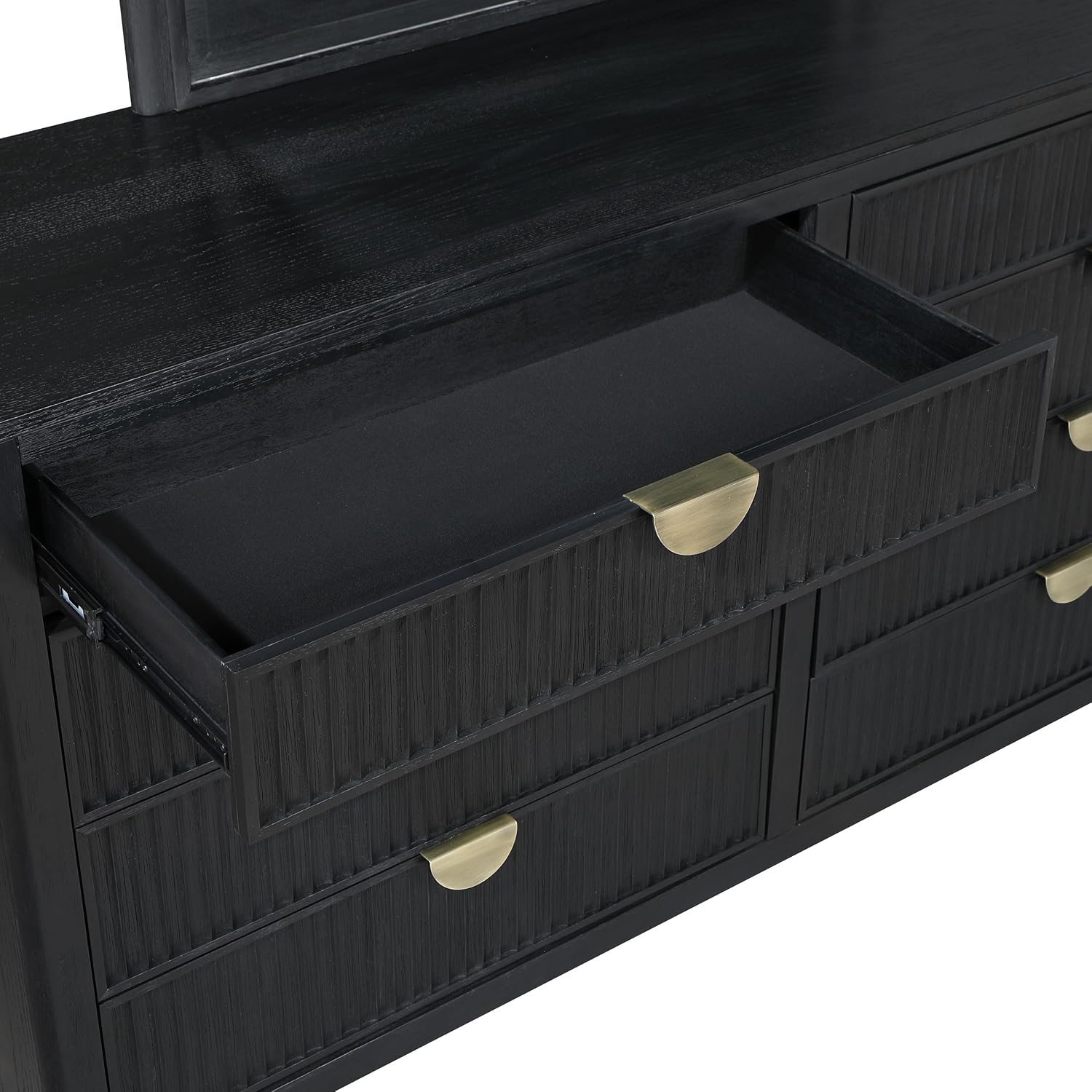 Coaster Home Furnishings Brookmead Transitional 4-Piece Bedroom Set Fabric Upholstered Queen Size Panel Bed Frame 60-inch Headboard Black 224710Q-S4