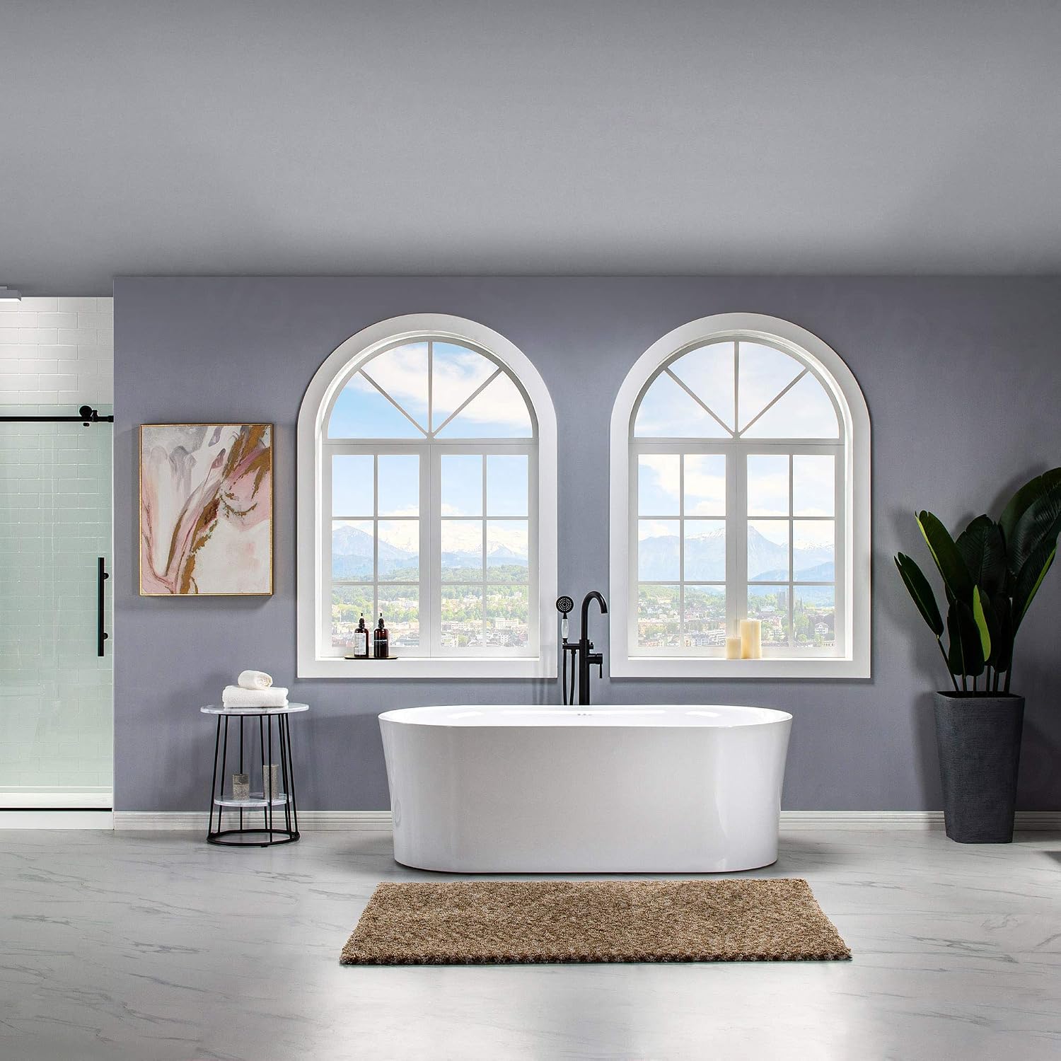 WOODBRIDGE 67' Air Bubble Acrylic Freestanding Bathtub Contemporary Soaking Tub, White Acrylic wirh Oil Rubbed Bronze Drain and Overflow,B0101-ORB