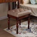 Solid Wood Upholstered Vanity Bench, Small Vintage Ottoman Leather Tufted Foot Stool with Padded Cushion Seat Carved Footrest Rustic Legs for Bedroom Living Room 1533LT(Light Yellow)