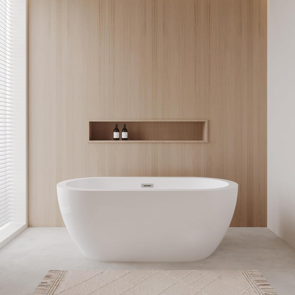 Soho 60 inch Freestanding Bathtub in White with Brushed Nickel Drain and Overflow Trim