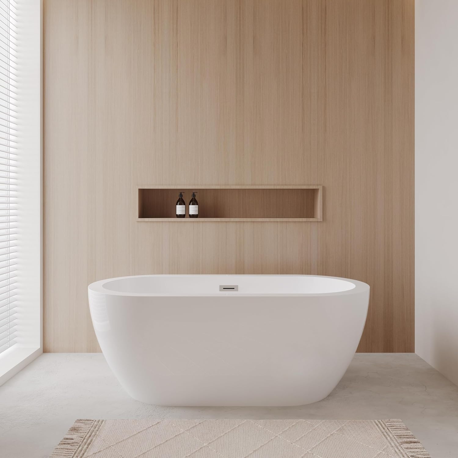 Soho 60 inch Freestanding Bathtub in White with Brushed Nickel Drain and Overflow Trim