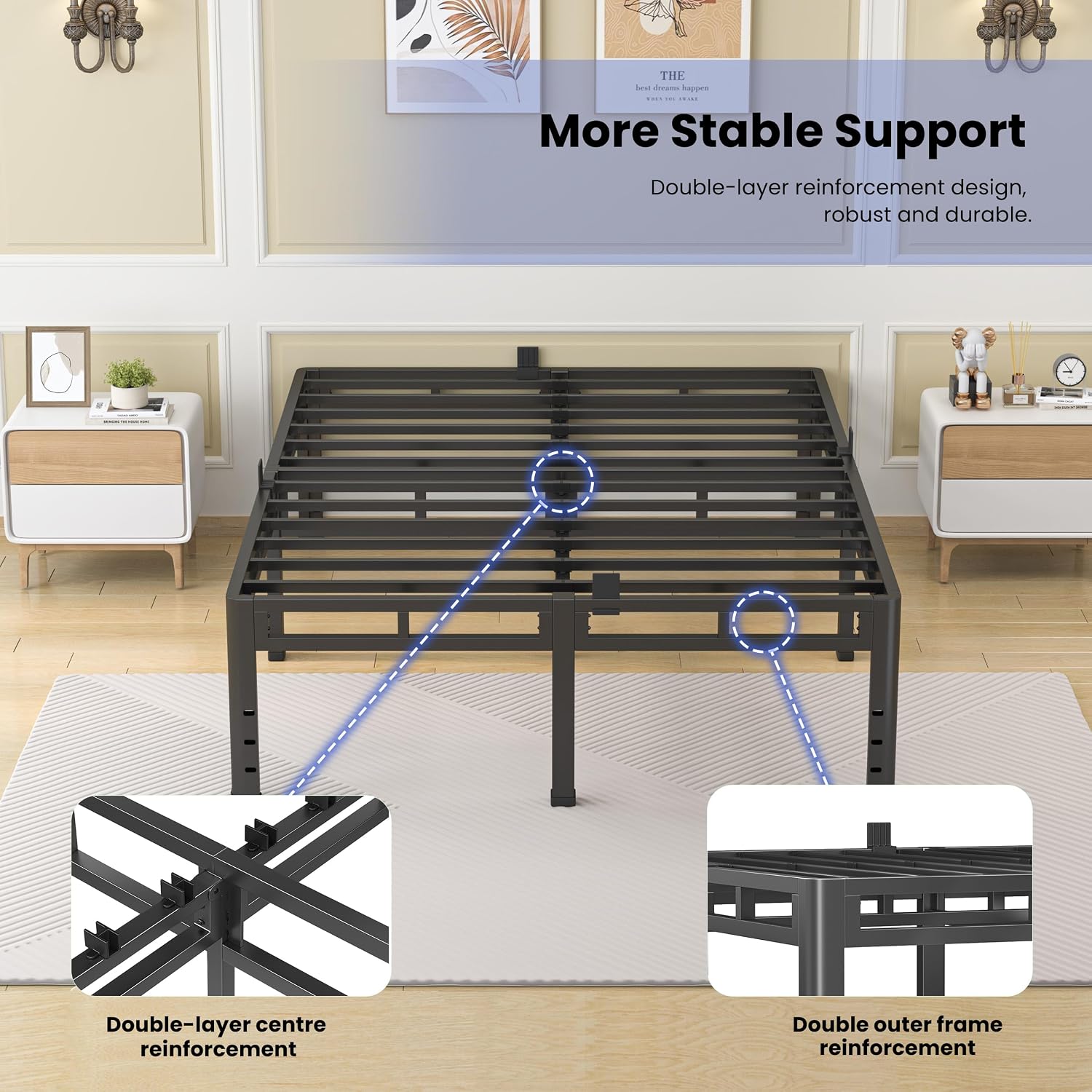 NKZ California King Size Bed Frame 22 Inch, Metal Bed Frame & Box Spring 2 in 1 Platform with Round Corner Legs, 4000Lbs Heavy Duty Tall Metal Frame, Headboard Hole, Noise-Free, Easy Assembly