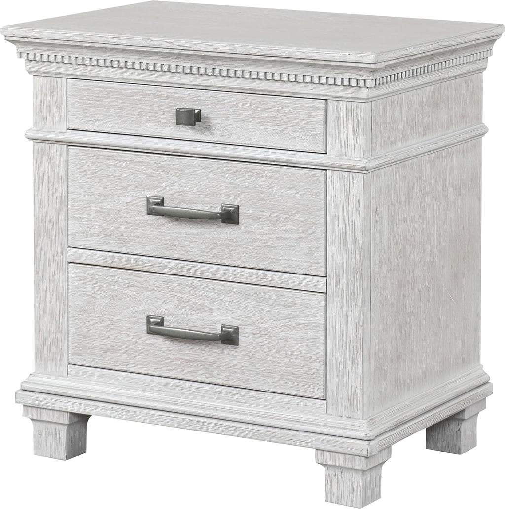 Furniture of America Deborah Modern Solid Wood 5-Piece Bedroom Set with Fabric Headboard, Dentil Molding, Black Square Knob, Felt-Lined Top Drawers, Box Spring Needed, King, Weathered Gray