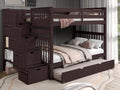 Bedz King Stairway Bunk Beds Full Over Full, 4 Step Drawers, Twin Trundle, Dark Cherry