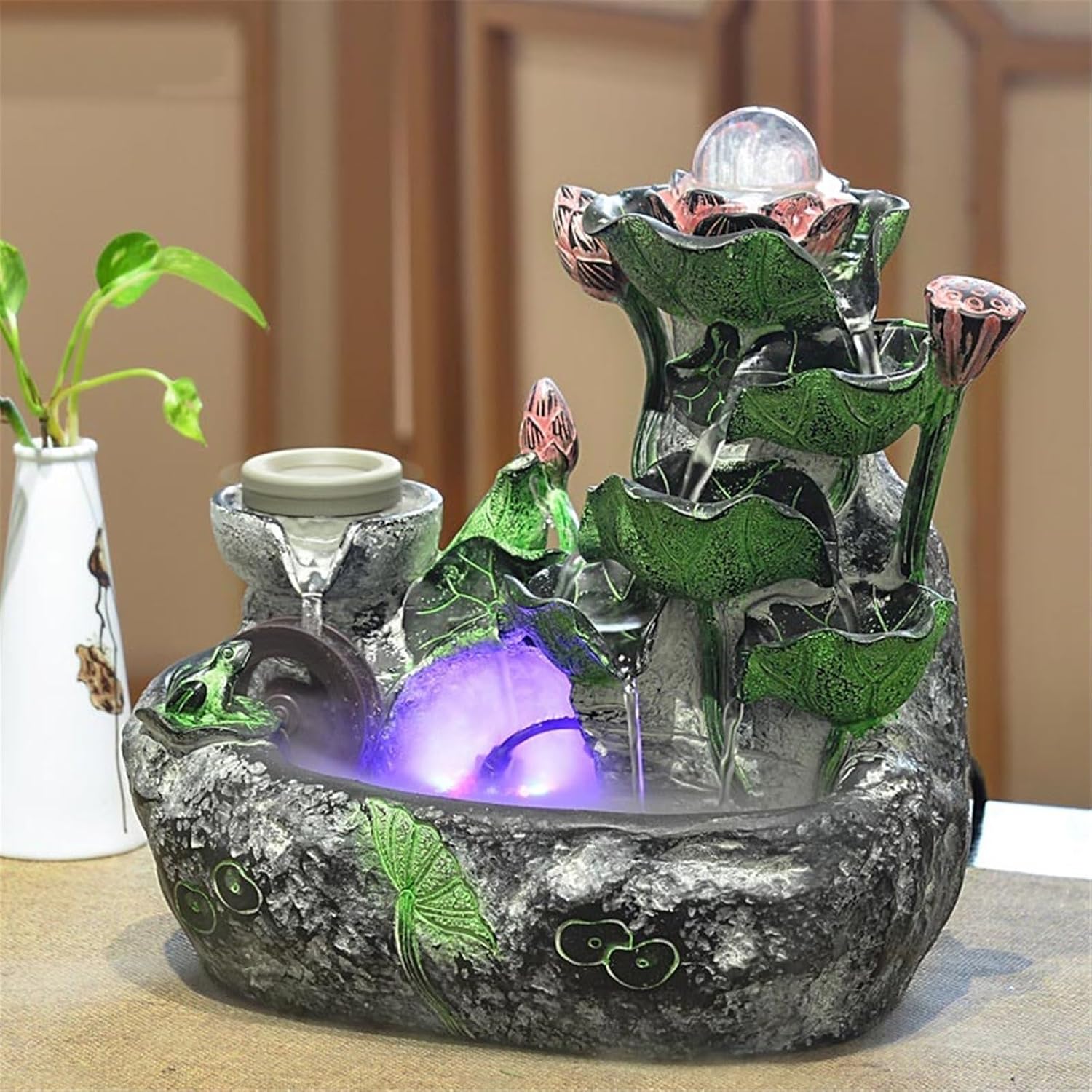 Tabletop Fountain Tabletop Water Fountain Lotus Feng Shui Wheel Indoor Circulating Ornaments(Small)