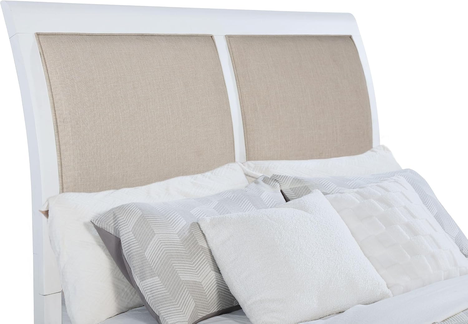 Coaster Home Furnishings Bexhill Farmhouse 4-Piece Bedroom Set Fabric Linen-Like Upholstered Eastern King Size Panel Bed Frame 56-inch Headboard White 223471KE-S4
