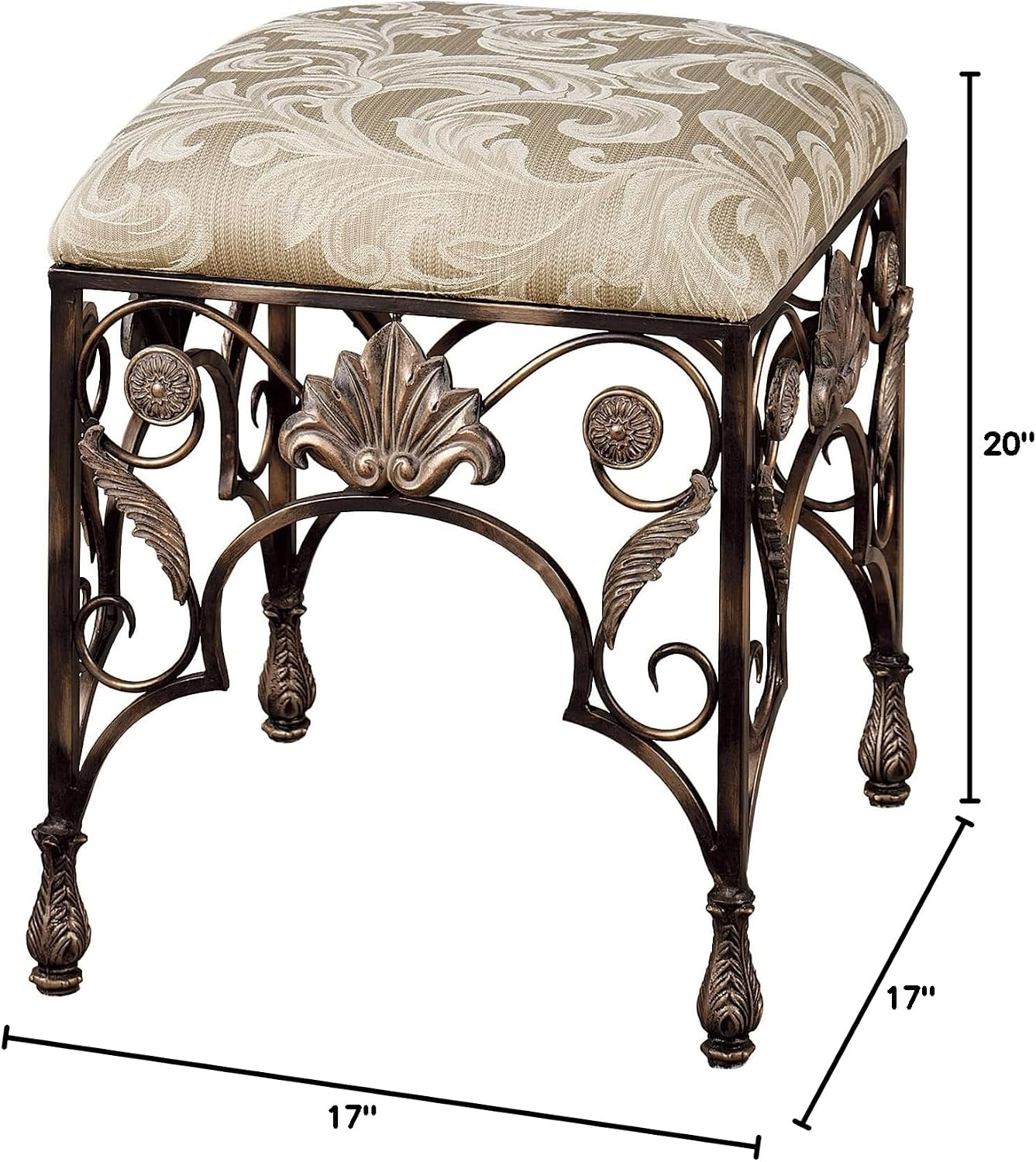 Touch of Class Elegant Raina Upholstered Square Vanity Stool for Bedroom, Bathroom, Hallway