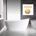 WOODBRIDGE 67'Freestanding White Acylic Soaking Bathtub with White Pillow,Drain and Overflow in Brushed Gold,BTA1508 -BG-Drain &O+ Pillow