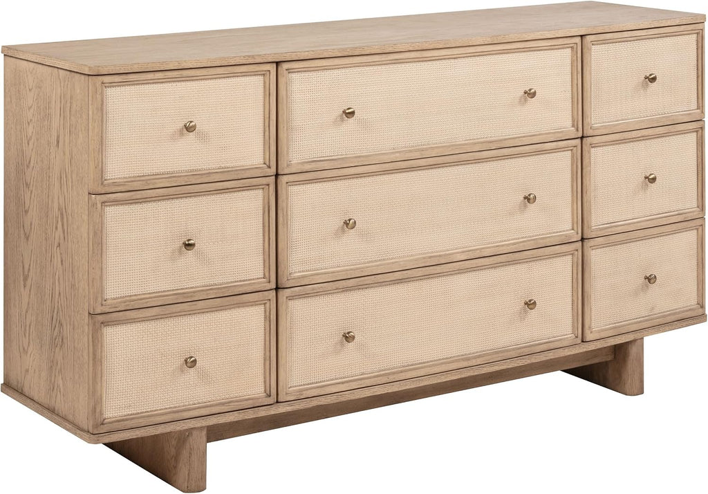 Coaster Home Furnishings Kailani Coastal 5-Piece Bedroom Set Fabric Upholstered Eastern King Size Wingback Bed Frame 49-inch Headboard Beige Oak 225041KE-S5