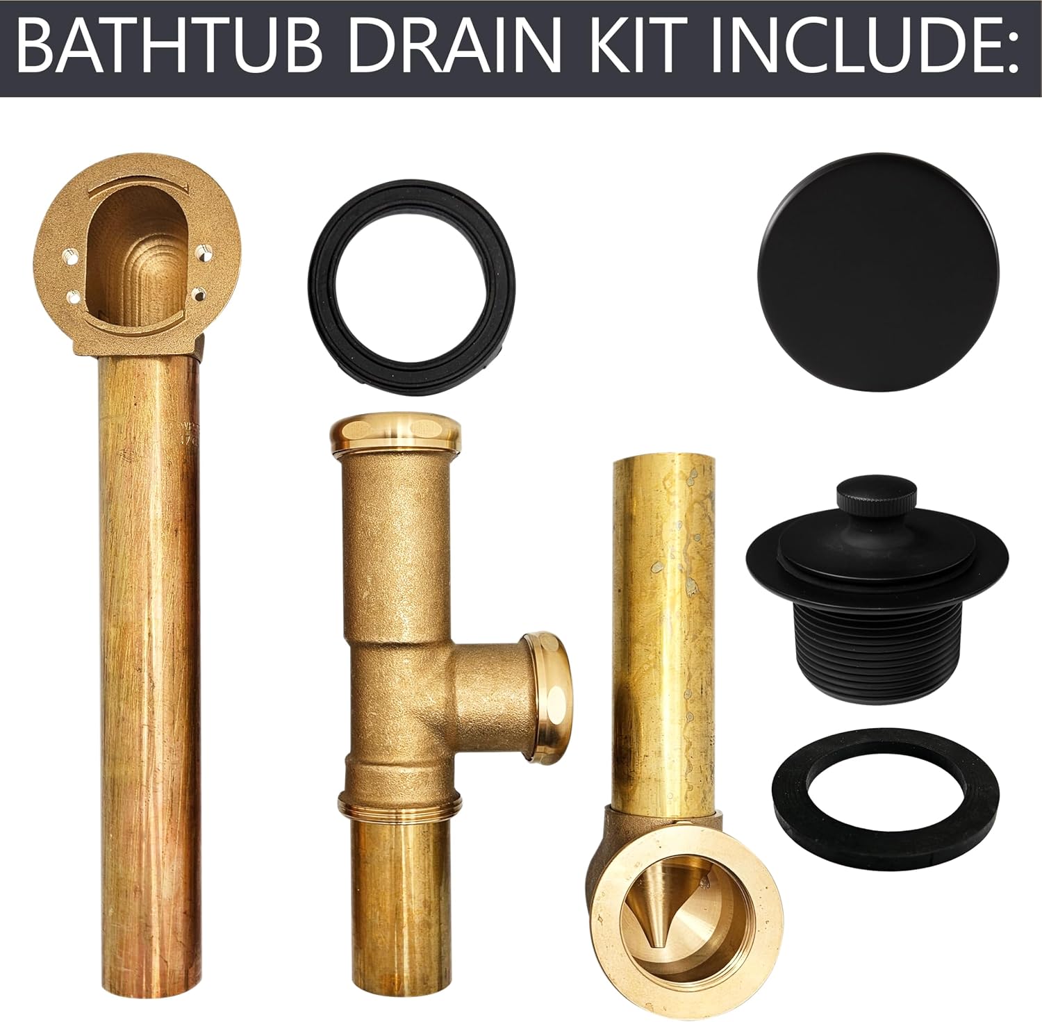 Westbrass A321H-62 14' Brass Bath Waste & Overflow Assembly with Twist & Close Drain Plug and Illusionary Faceplate, Matte Black