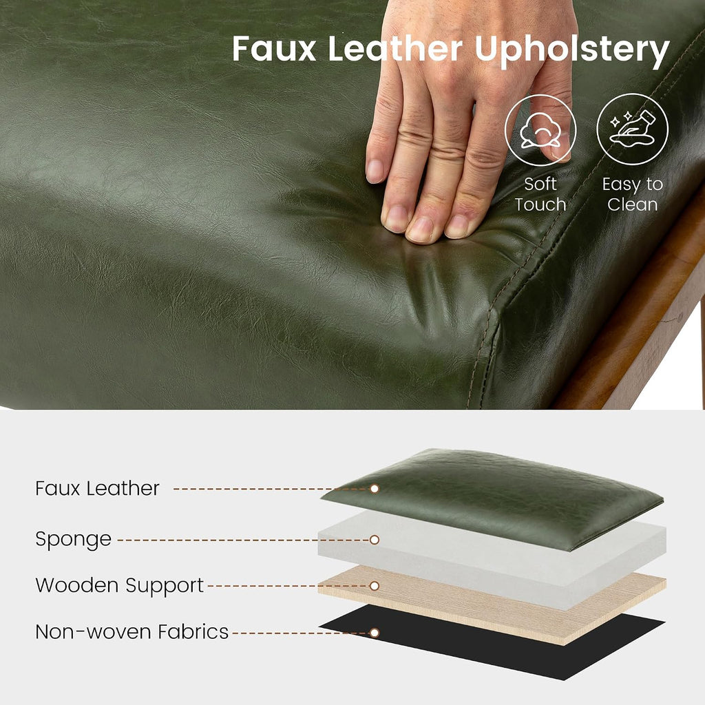 Glitzhome Foot Stool Ottoman Set of 2, Modern Leatherette Sofa Stool Vanity Chair with Rubber Wood Frame, Footrest Ottoman Bench for Living Room, Entryway, Hunter Green