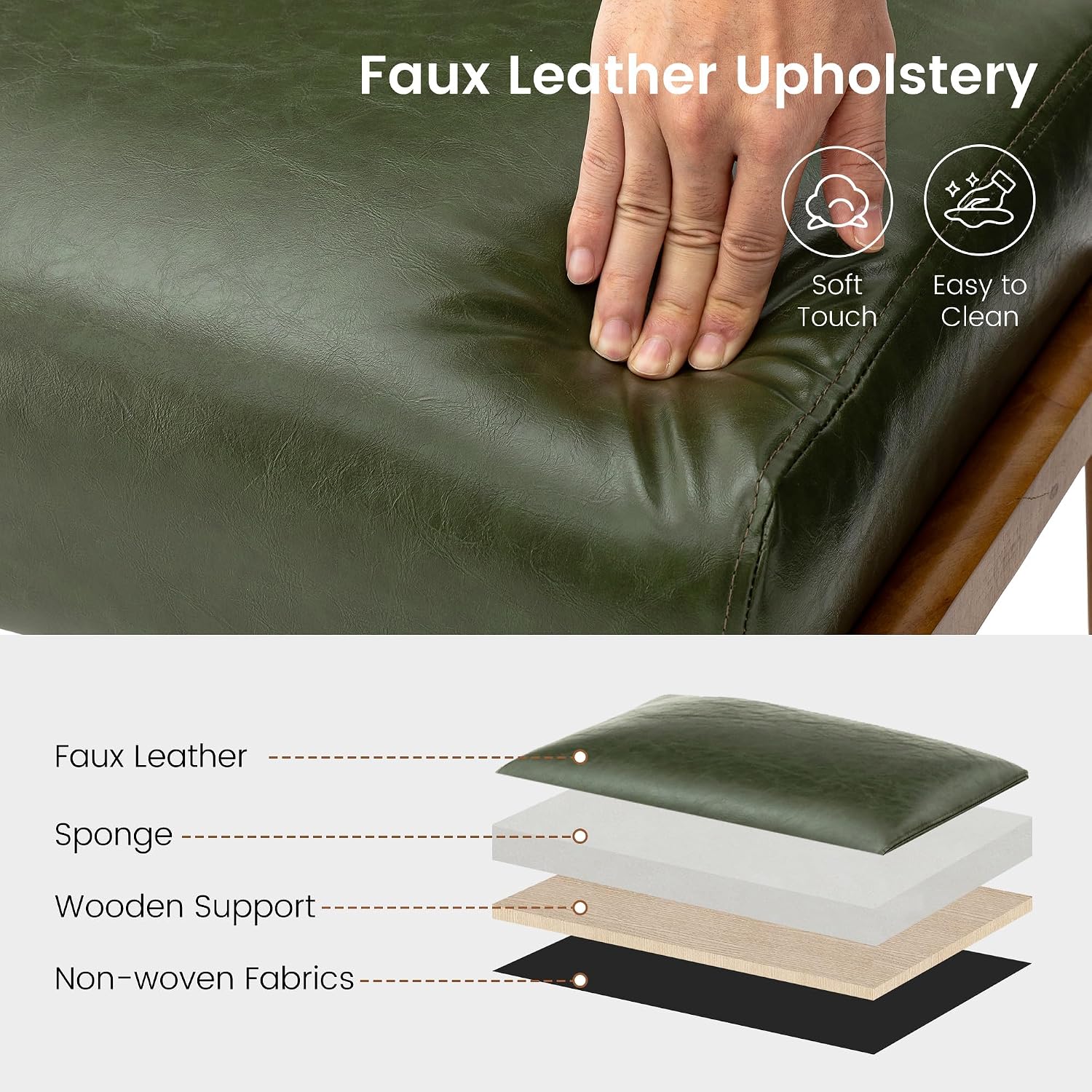Glitzhome Foot Stool Ottoman Set of 2, Modern Leatherette Sofa Stool Vanity Chair with Rubber Wood Frame, Footrest Ottoman Bench for Living Room, Entryway, Hunter Green