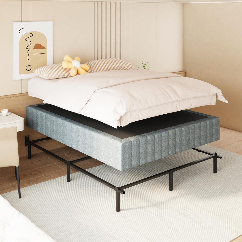 NHODIR 9 Inch Box Spring Full Size Bed Base, Heavy Duty Metal Full Mattress Foundation with Upholstered Fabric Cover, Easy Assembly, Black