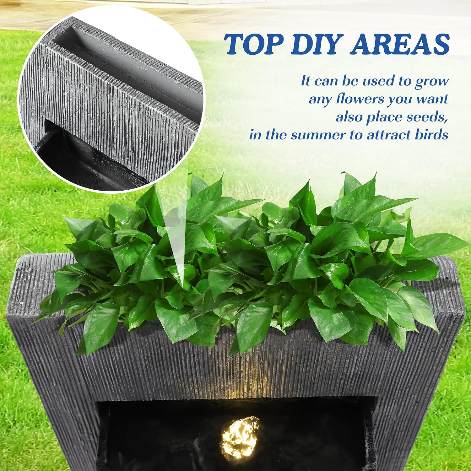 49.6' H Waterfall Fountains Outdoor Garden - Water Fountains and Waterfalls Outside, Large Indoor Floor Standing Resin Fountain Features W/Pump LED Light Cobbles for Patio, Home Art Decor