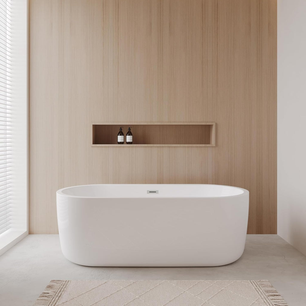 Juliette 67 inch Freestanding Bathtub in White with Polished Chrome Drain and Overflow Trim