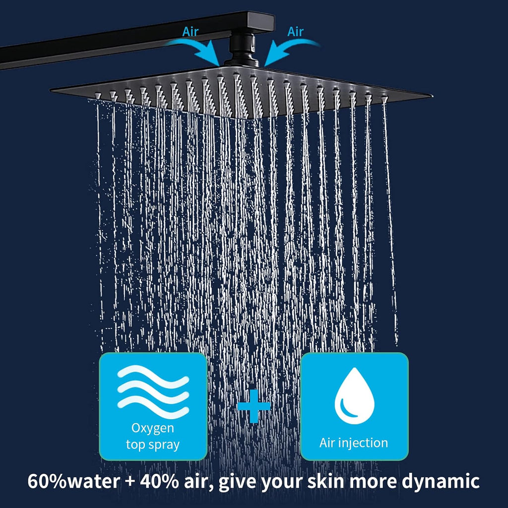 Shower System Shower Faucet Set with 10' Square Rainfall Shower Head and handheld shower faucet with Brass Valve Rough-In (Black)