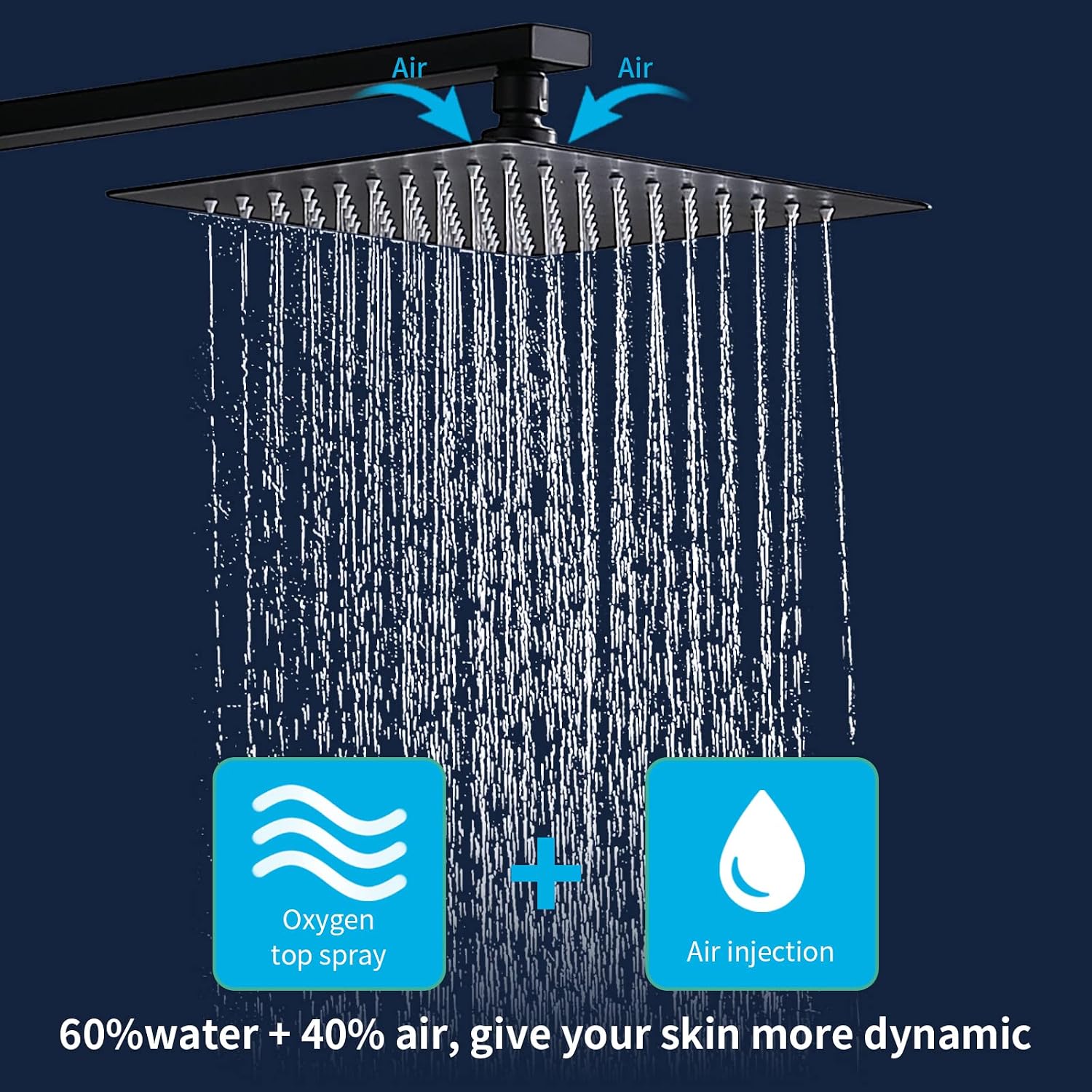 Shower System Shower Faucet Set with 10' Square Rainfall Shower Head and handheld shower faucet with Brass Valve Rough-In (Black)