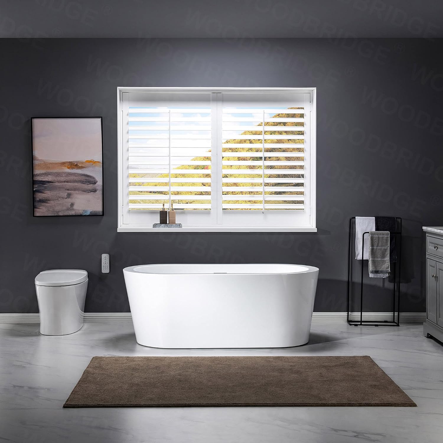 WOODBRIDGE 59' Acrylic Freestanding Bathtub Contemporary Soaking Tub, White Acrylic (Chrome Drain/Overflow),B0012 C-Drain &O