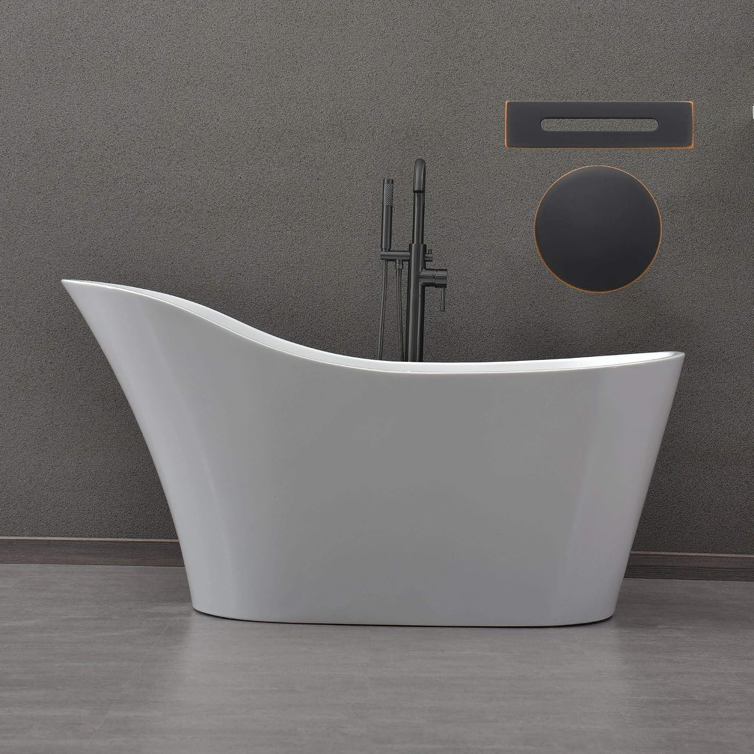 WOODBRIDGE 59' Acrylic Freestanding Bathtub Contemporary Soaking White Tub with Oil Rubbed Bronze Overflow and Drain，B0029-ORB-Drain&O