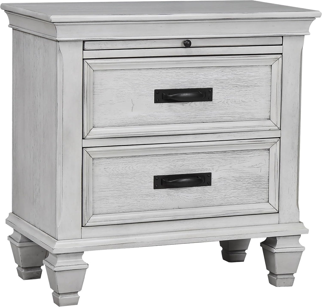 Coaster Home Furnishings Franco Farmhouse 4-Piece Bedroom Set Eastern King Size Storage Panel Bed Frame 57-inch Headboard Distressed White 205330KE-S4