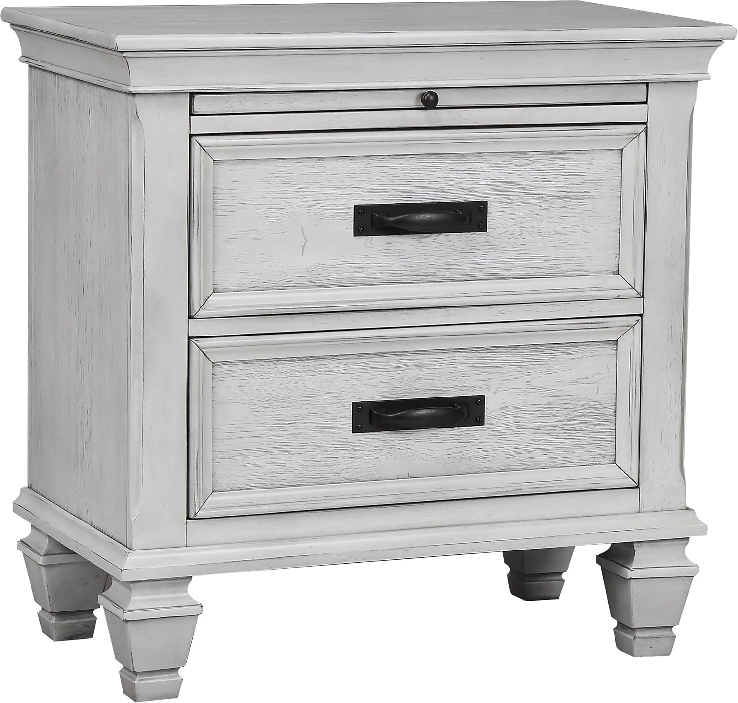 Coaster Home Furnishings Franco Farmhouse 4-Piece Bedroom Set Eastern King Size Storage Panel Bed Frame 57-inch Headboard Distressed White 205330KE-S4