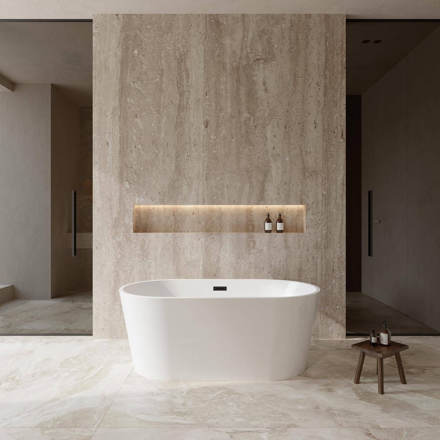 Carissa 60 Inch Freestanding Bathtub in White with Matte Black Drain and Overflow Trim